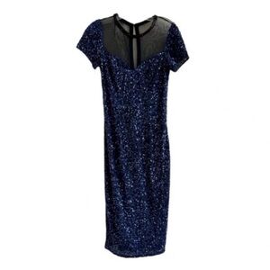 Pamella Roland Sequin Cocktail Midi Dress Illusion Neckline NWT